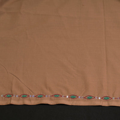 Brown - Hand Embroidery Plain Cotton Kurta Material - 3 Meter