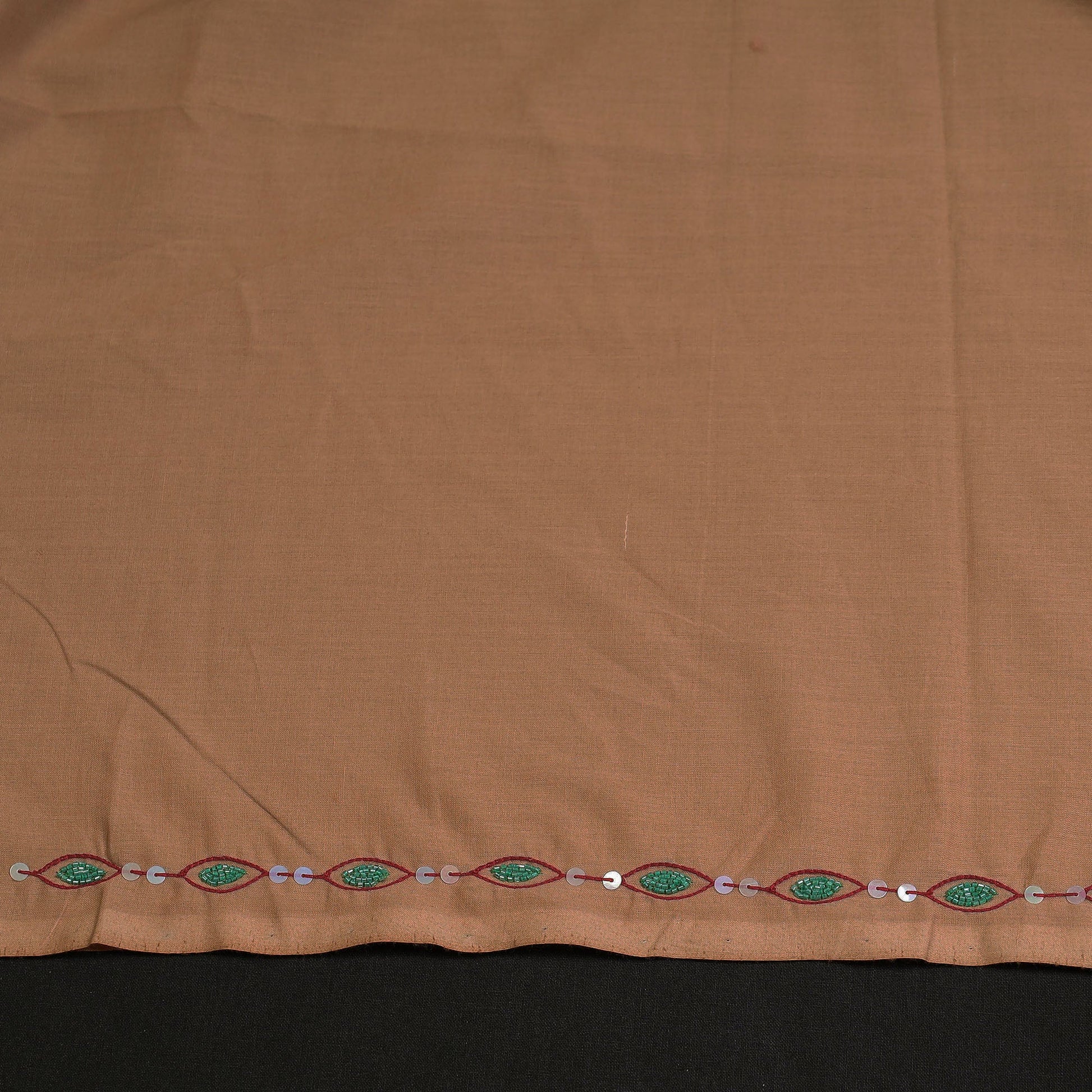Brown - Hand Embroidery Plain Cotton Kurta Material - 3 Meter