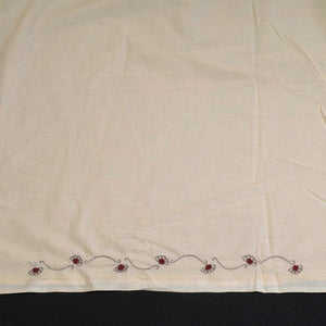 Beige - Hand Embroidery Plain Cotton Kurta Material - 3 Meter