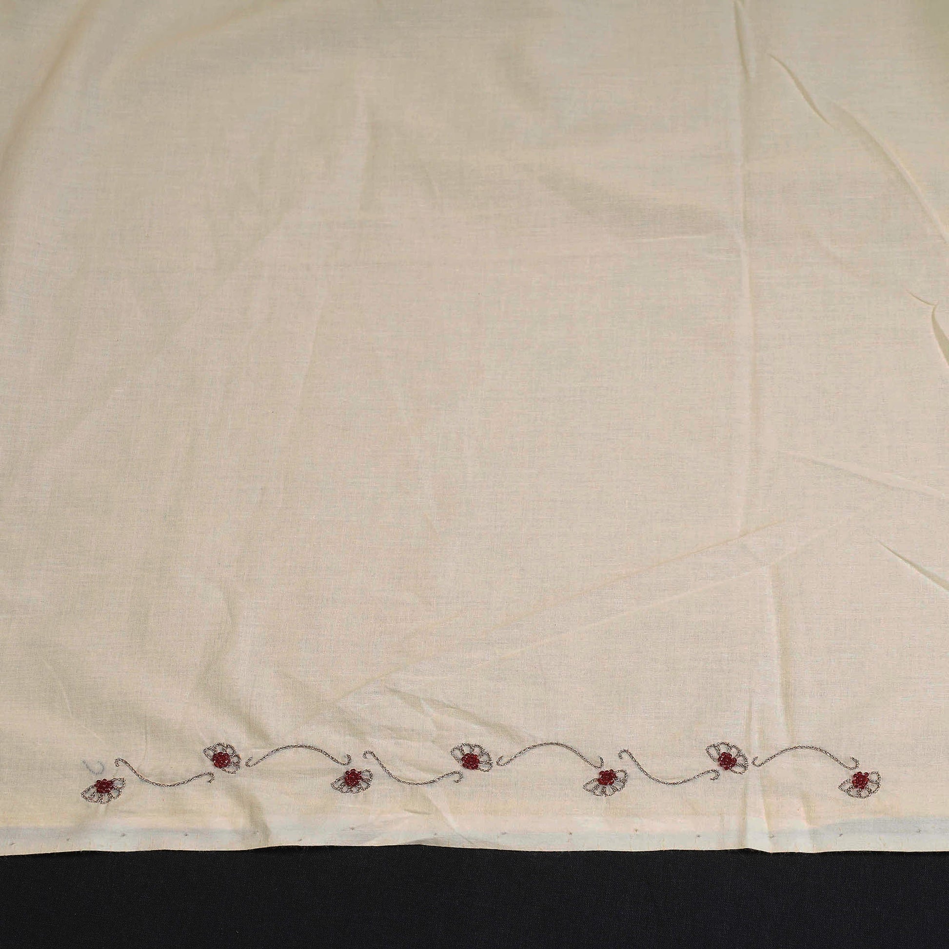Beige - Hand Embroidery Plain Cotton Kurta Material - 3 Meter