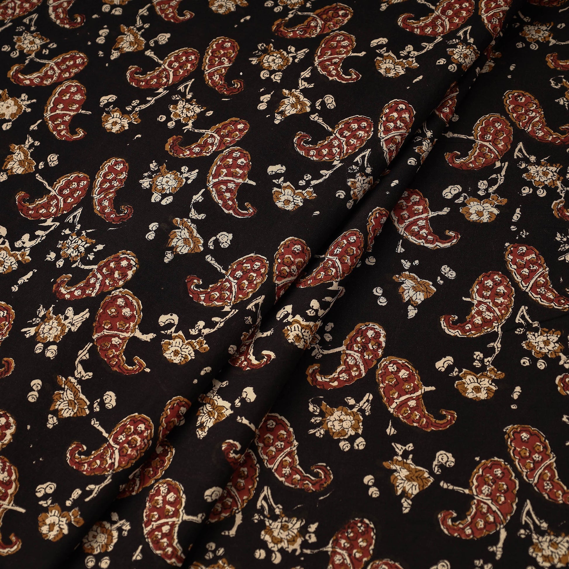 Black - Duplet Red Bagru Block Print Cotton Fabric
