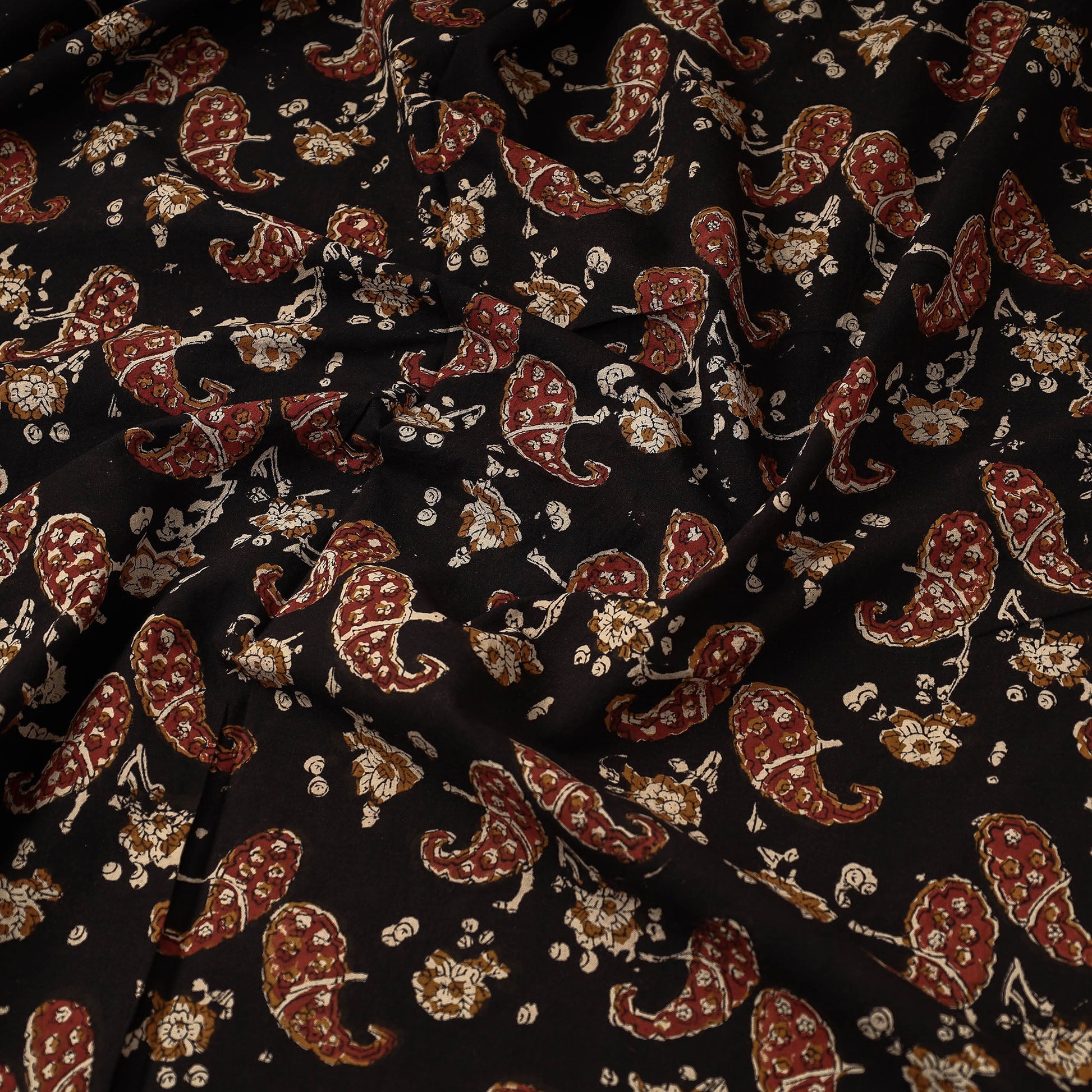 Black - Duplet Red Bagru Block Print Cotton Fabric