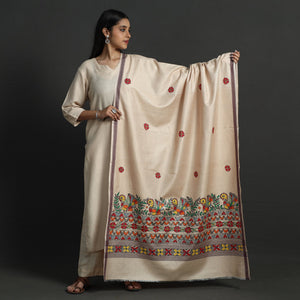 Beige - Madhubani Handpainted Tussar Cotton Handloom Dupatta