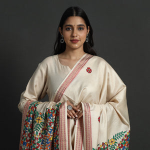 Beige - Madhubani Handpainted Tussar Cotton Handloom Dupatta