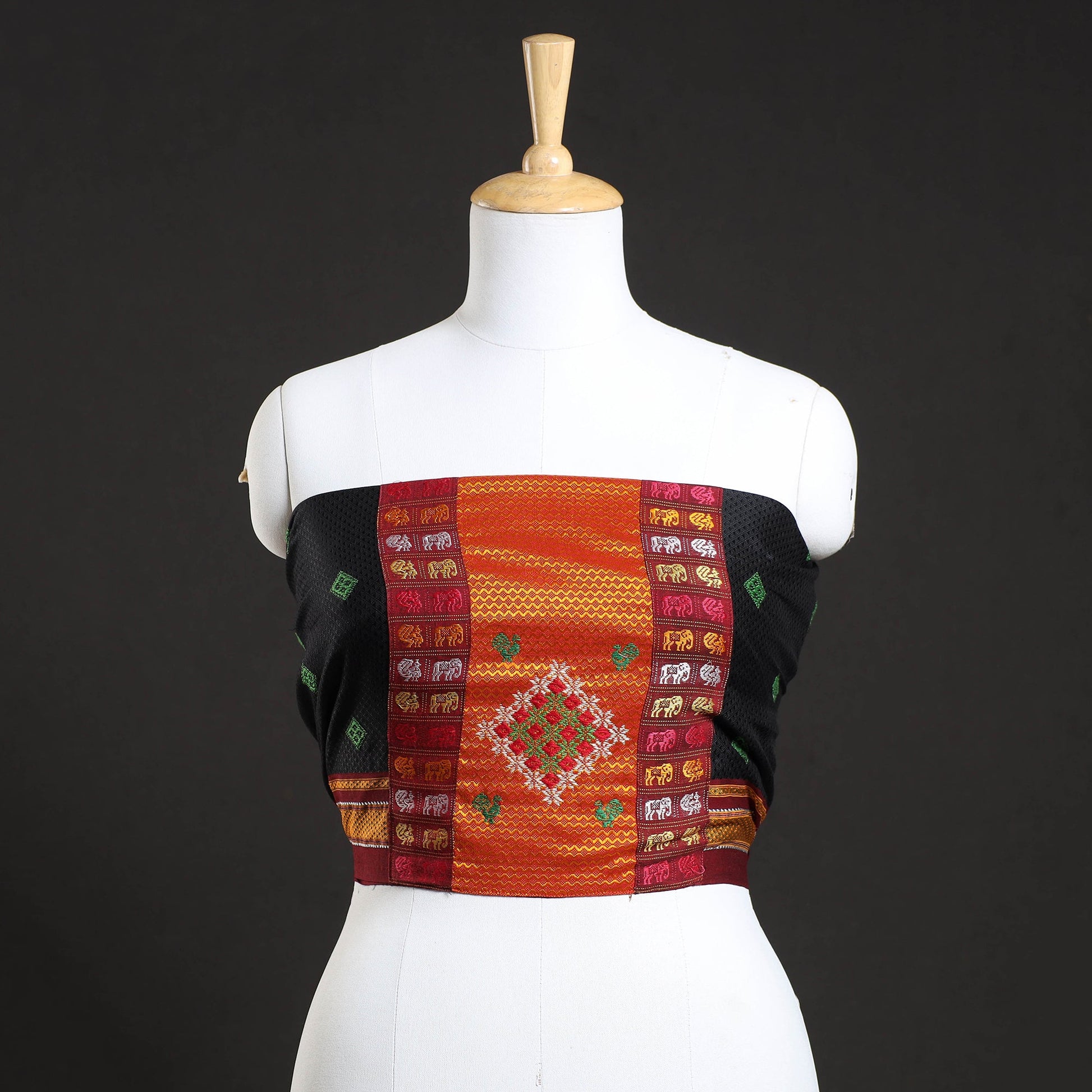 Black - Kasuti Embroidery Unstitched Khun Silk Cotton Blouse Piece