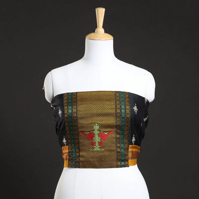 Black - Kasuti Embroidery Unstitched Khun Silk Cotton Blouse Piece