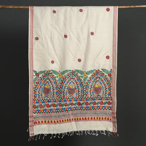Beige - Madhubani Handpainted Tussar Cotton Handloom Dupatta