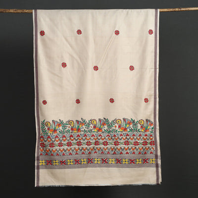 Beige - Madhubani Handpainted Tussar Cotton Handloom Dupatta