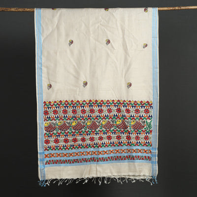 Beige - Madhubani Handpainted Tussar Cotton Handloom Dupatta