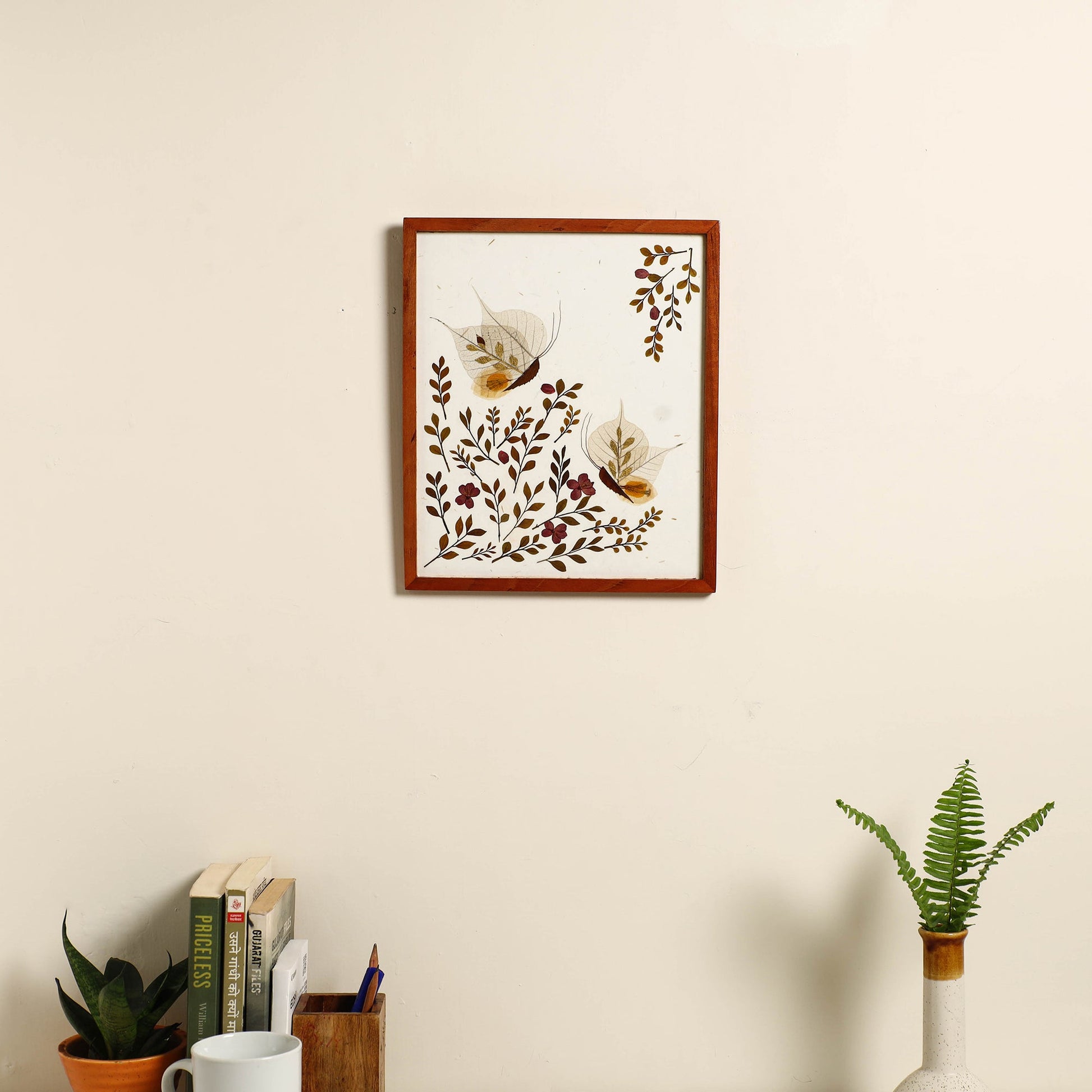 2 Butterfly - Flower Art Work Wooden Wall Frame (12.5 x 10 in)