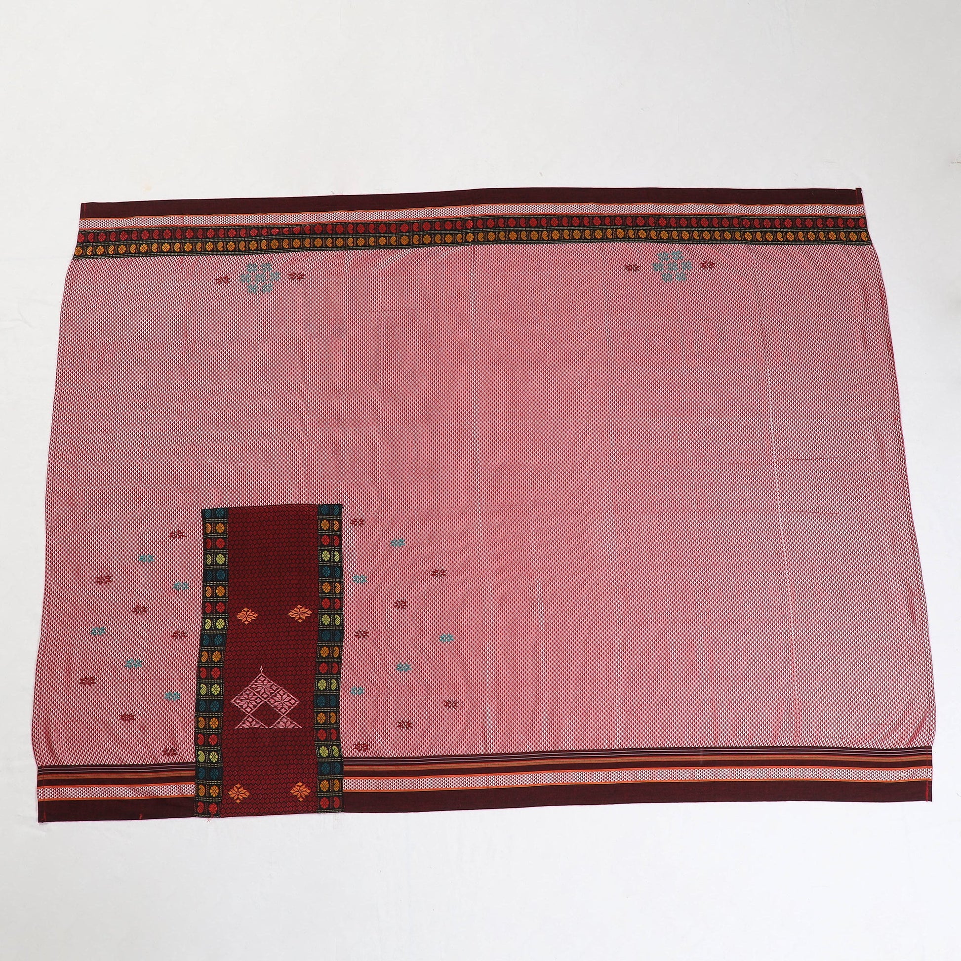 Pink - Kasuti Embroidery Unstitched Khun Silk Cotton Blouse Piece