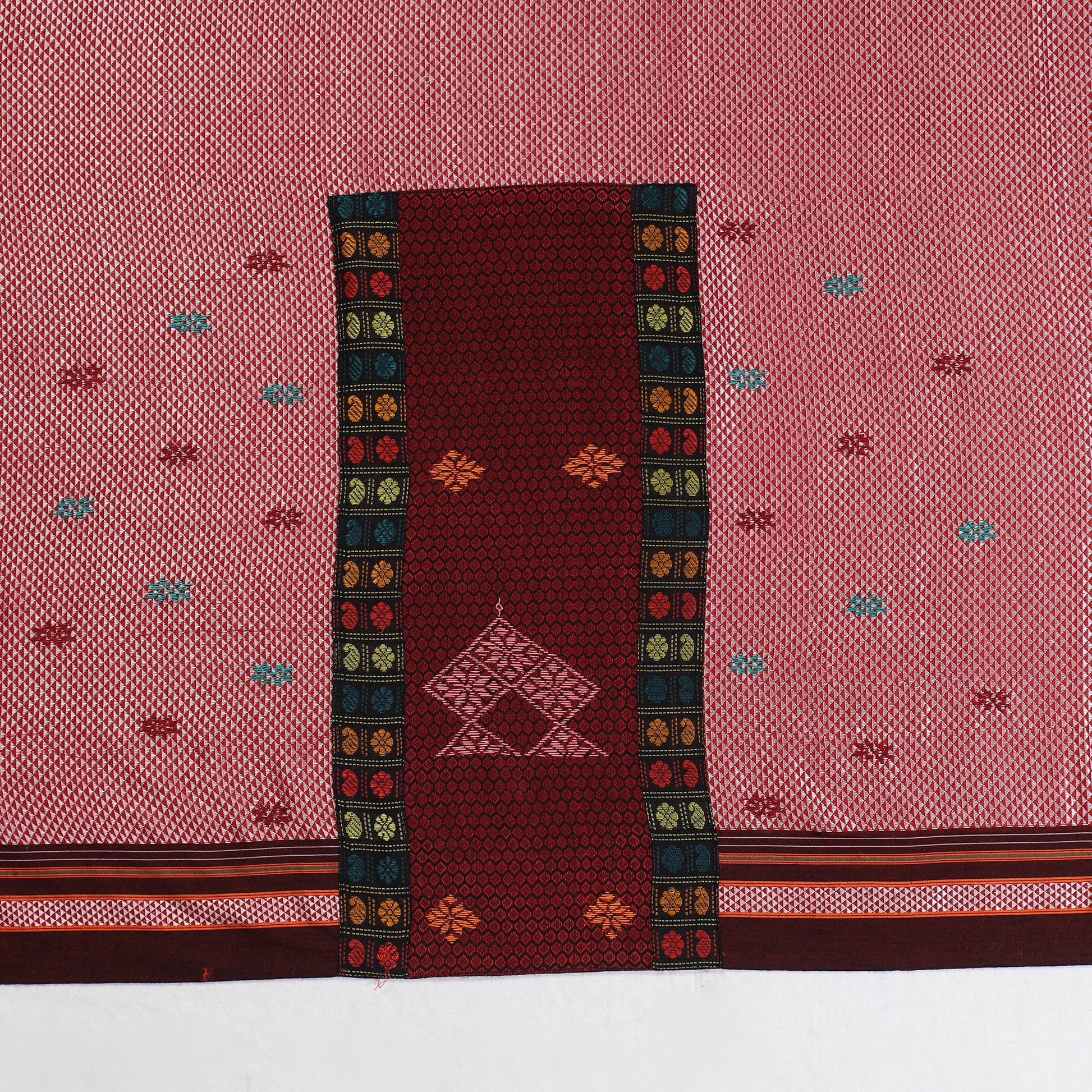 Pink - Kasuti Embroidery Unstitched Khun Silk Cotton Blouse Piece