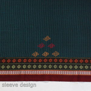 Green - Kasuti Embroidery Unstitched Khun Silk Cotton Blouse Piece