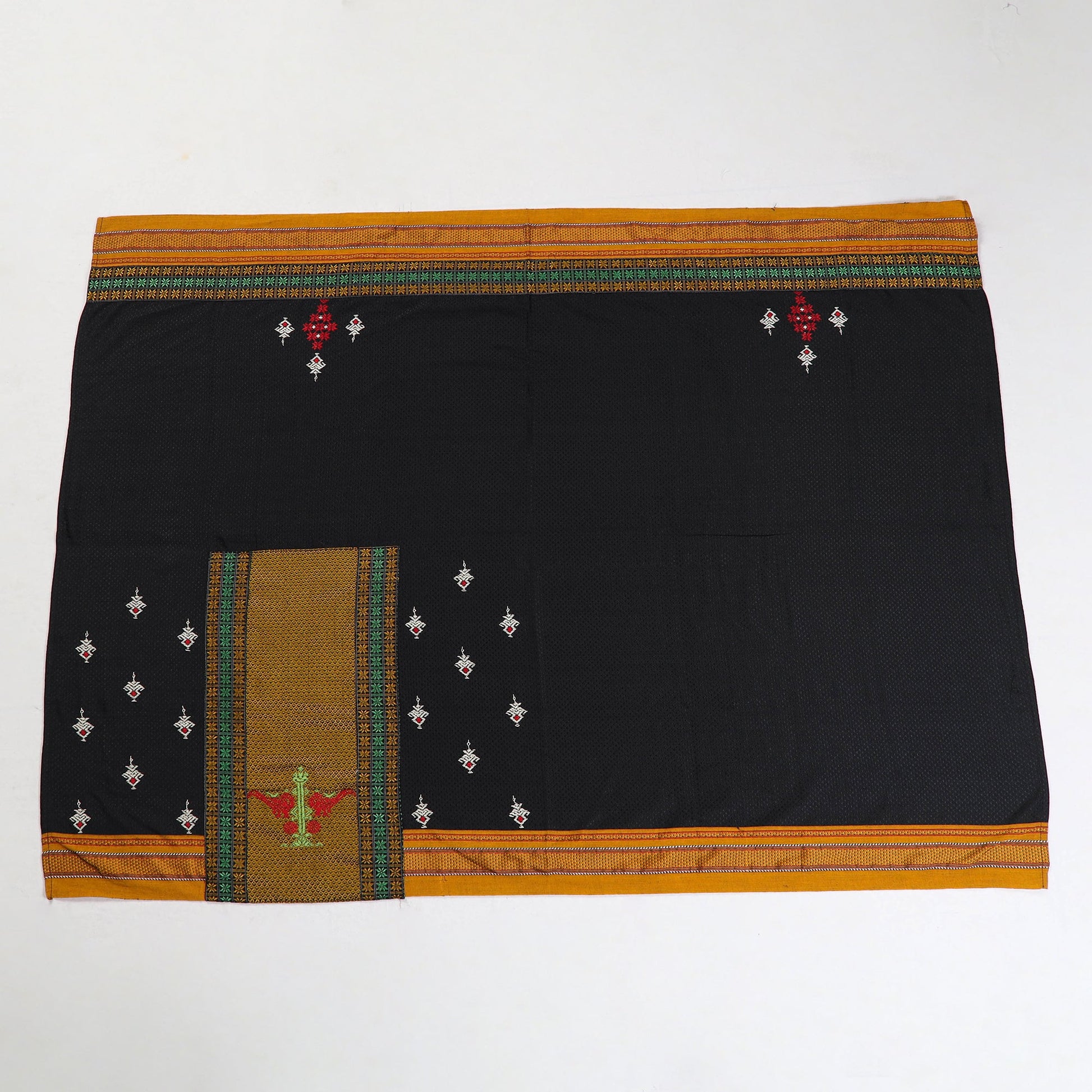 Black - Kasuti Embroidery Unstitched Khun Silk Cotton Blouse Piece