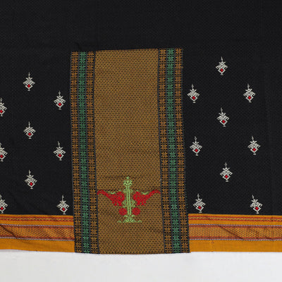 Black - Kasuti Embroidery Unstitched Khun Silk Cotton Blouse Piece