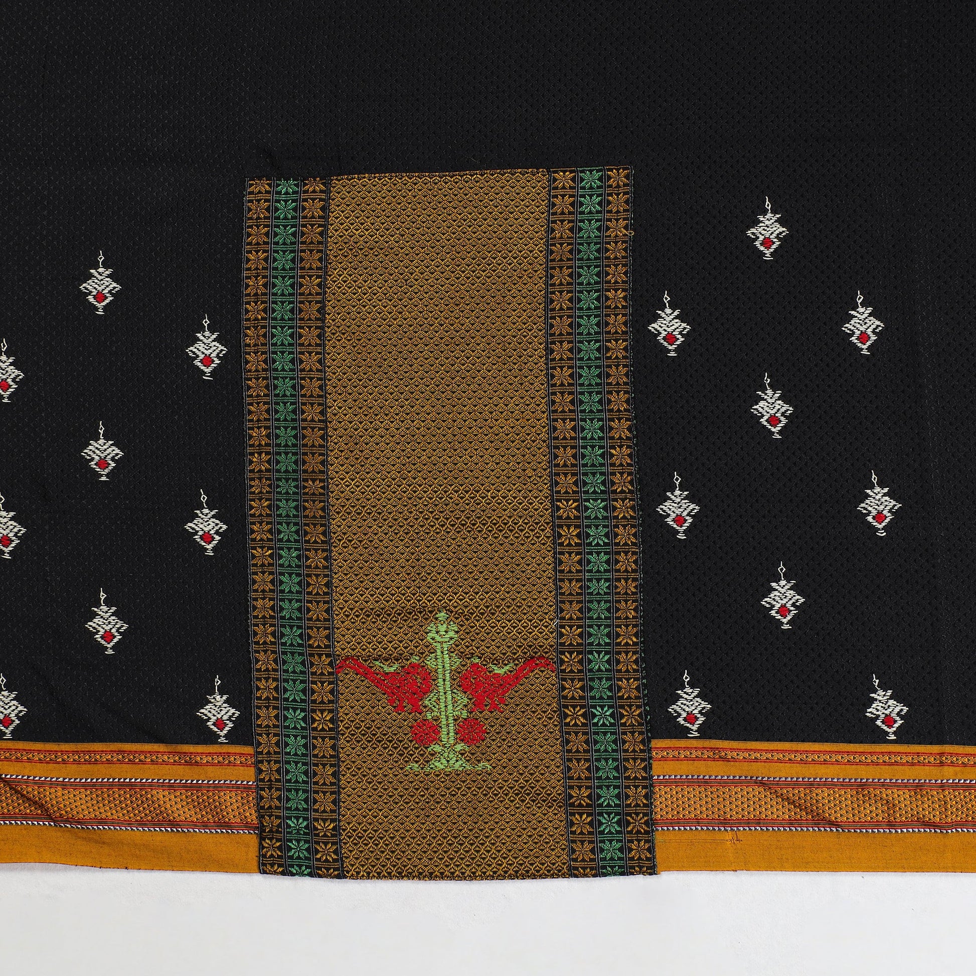 Black - Kasuti Embroidery Unstitched Khun Silk Cotton Blouse Piece