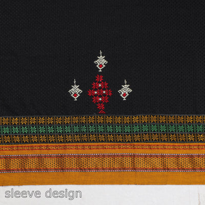 Black - Kasuti Embroidery Unstitched Khun Silk Cotton Blouse Piece