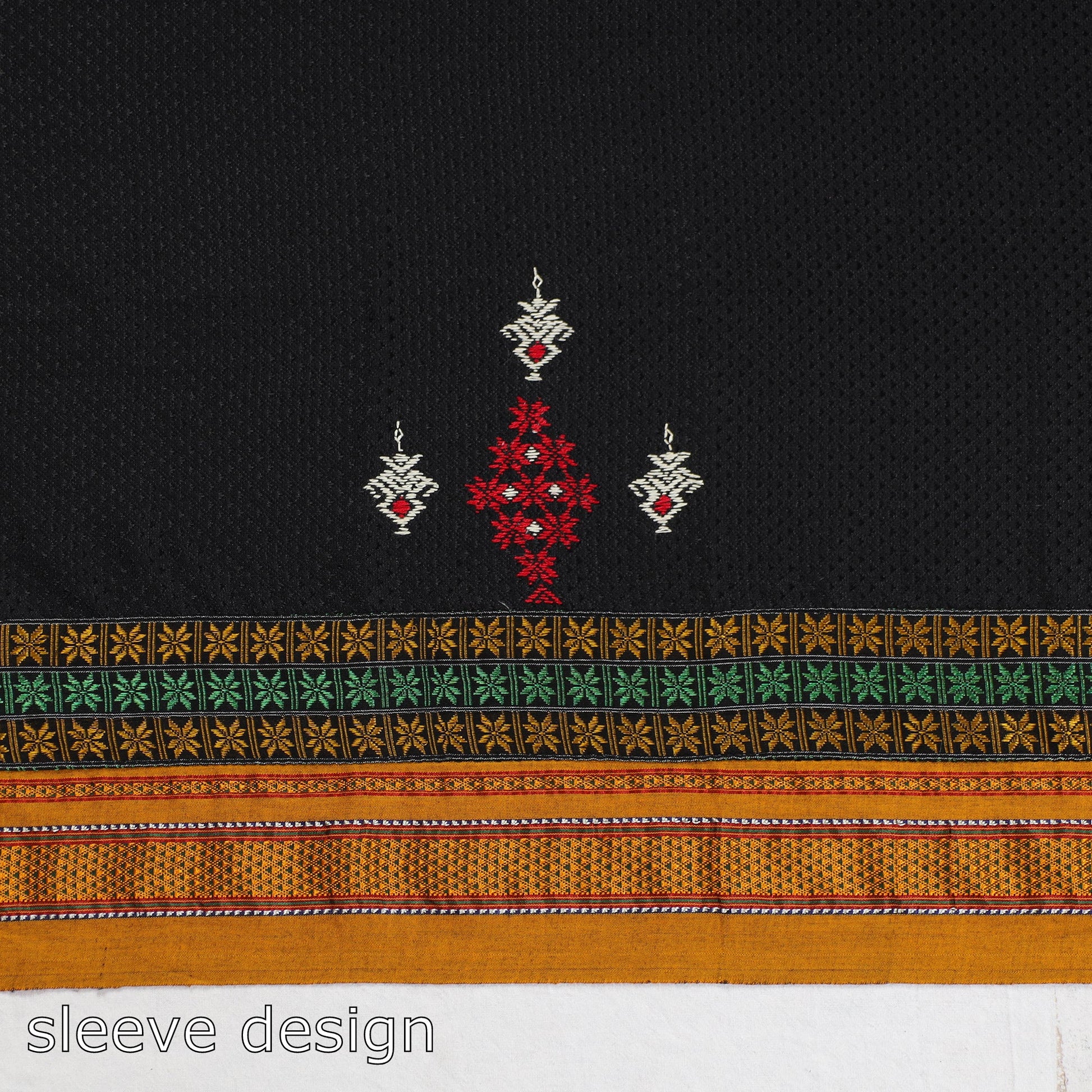 Black - Kasuti Embroidery Unstitched Khun Silk Cotton Blouse Piece