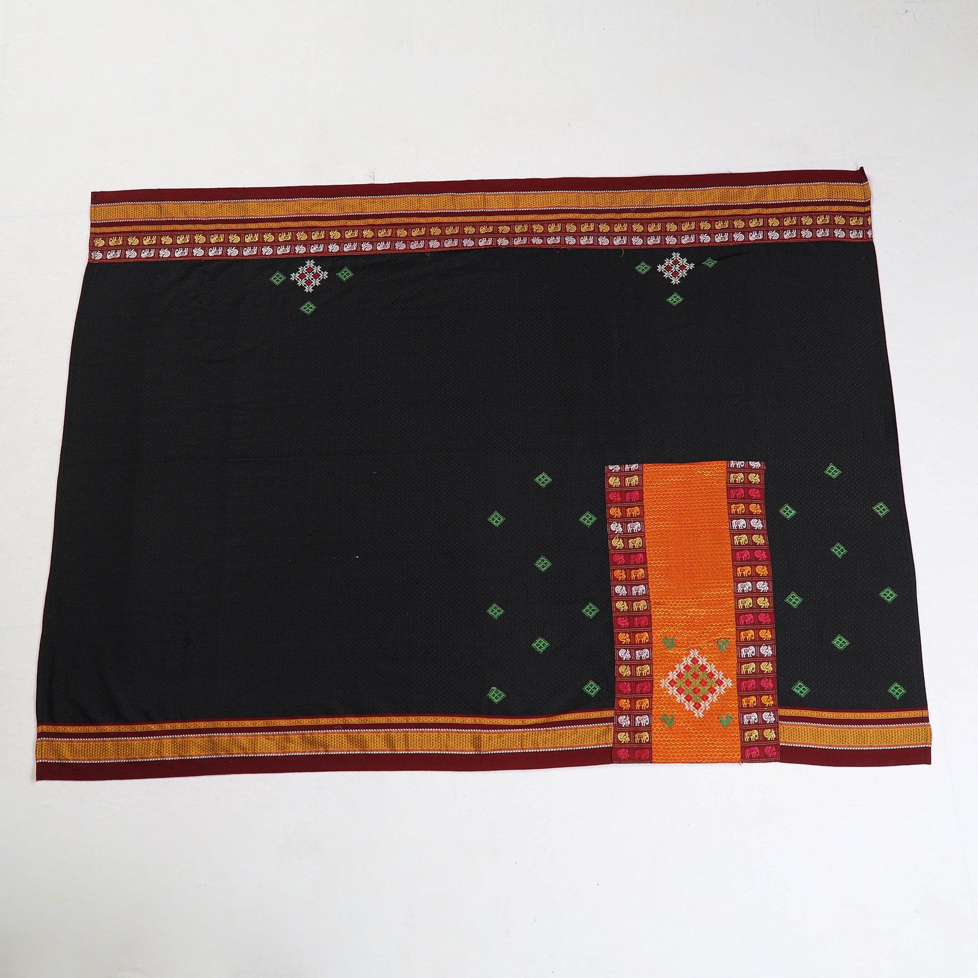 Black - Kasuti Embroidery Unstitched Khun Silk Cotton Blouse Piece