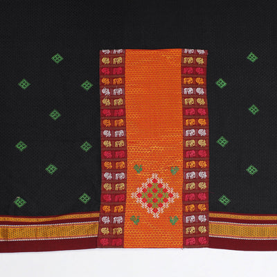 Black - Kasuti Embroidery Unstitched Khun Silk Cotton Blouse Piece