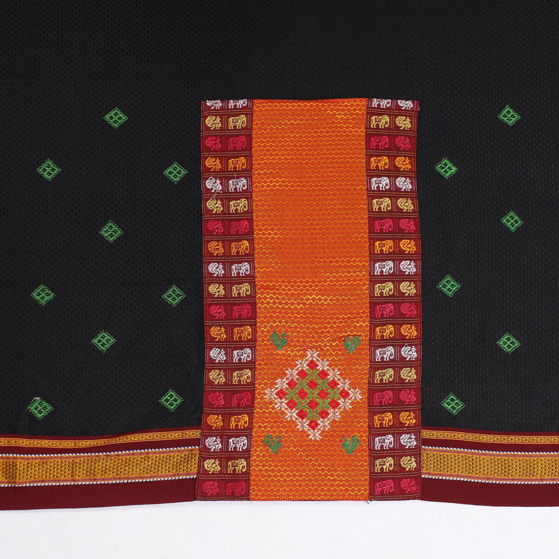 Black - Kasuti Embroidery Unstitched Khun Silk Cotton Blouse Piece