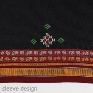 Black - Kasuti Embroidery Unstitched Khun Silk Cotton Blouse Piece