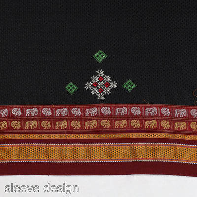 Black - Kasuti Embroidery Unstitched Khun Silk Cotton Blouse Piece