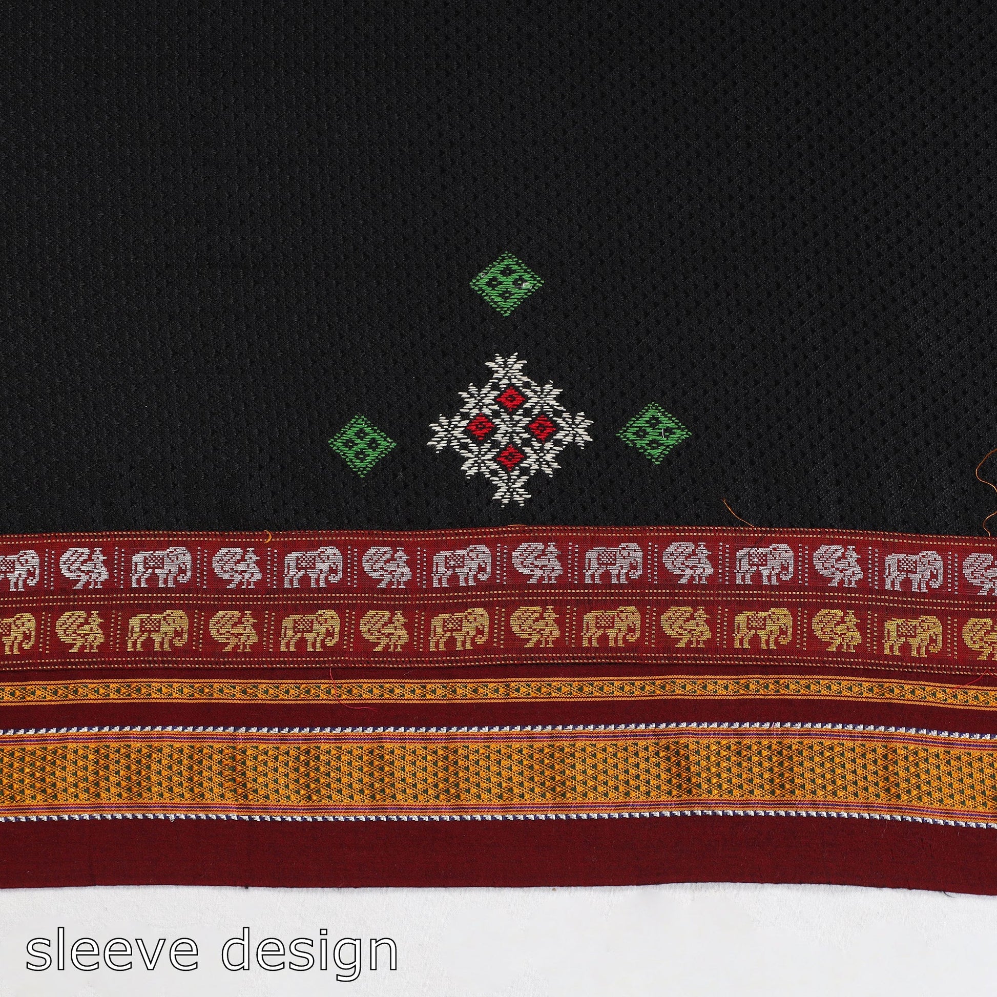 Black - Kasuti Embroidery Unstitched Khun Silk Cotton Blouse Piece