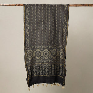Brown - Ajrakh Hand Block Printed Chanderi Silk Handloom Stole with Tassels