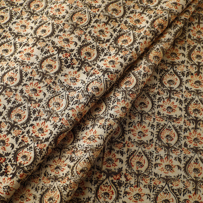 Beige - Block Print Cotton Pedana Kalamkari Fabric 11