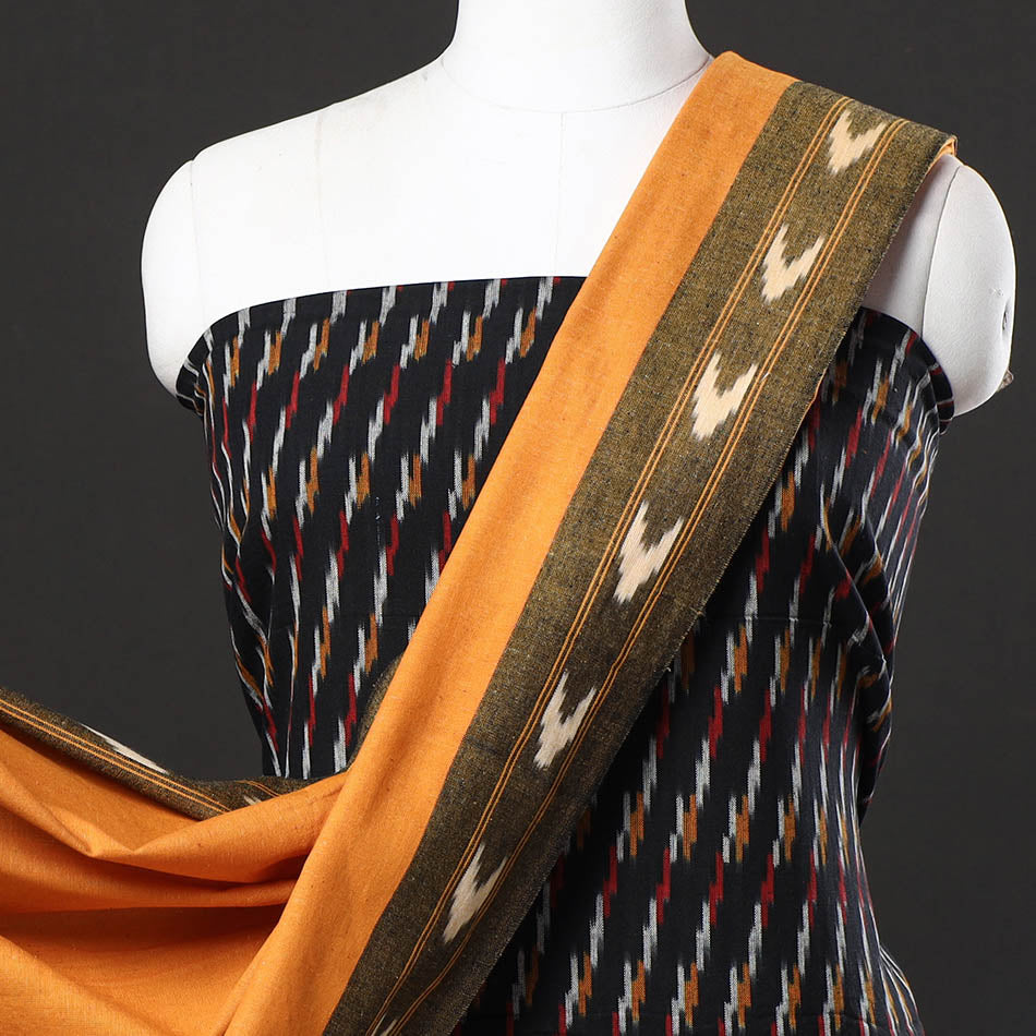 Black - 3pc Pochampally Ikat Weave Cotton Suit Material Set