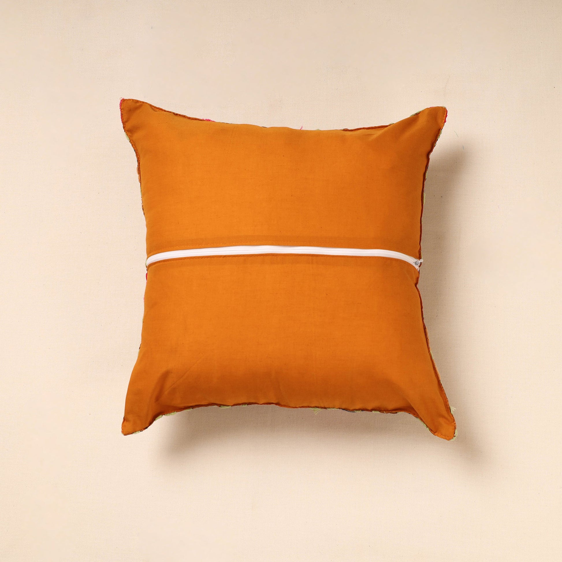 Brown - Chanderi Silk Phulkari Hand Embroidered Cushion Cover