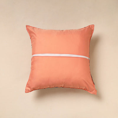 Brown - Chanderi Silk Phulkari Hand Embroidered Cushion Cover