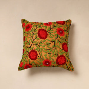 Brown - Chanderi Silk Phulkari Hand Embroidered Cushion Cover