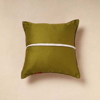 Brown - Chanderi Silk Phulkari Hand Embroidered Cushion Cover