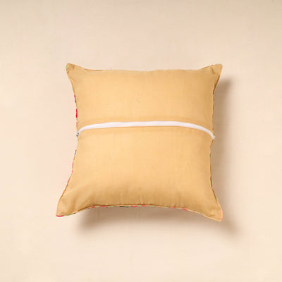Brown - Chanderi Silk Phulkari Hand Embroidered Cushion Cover
