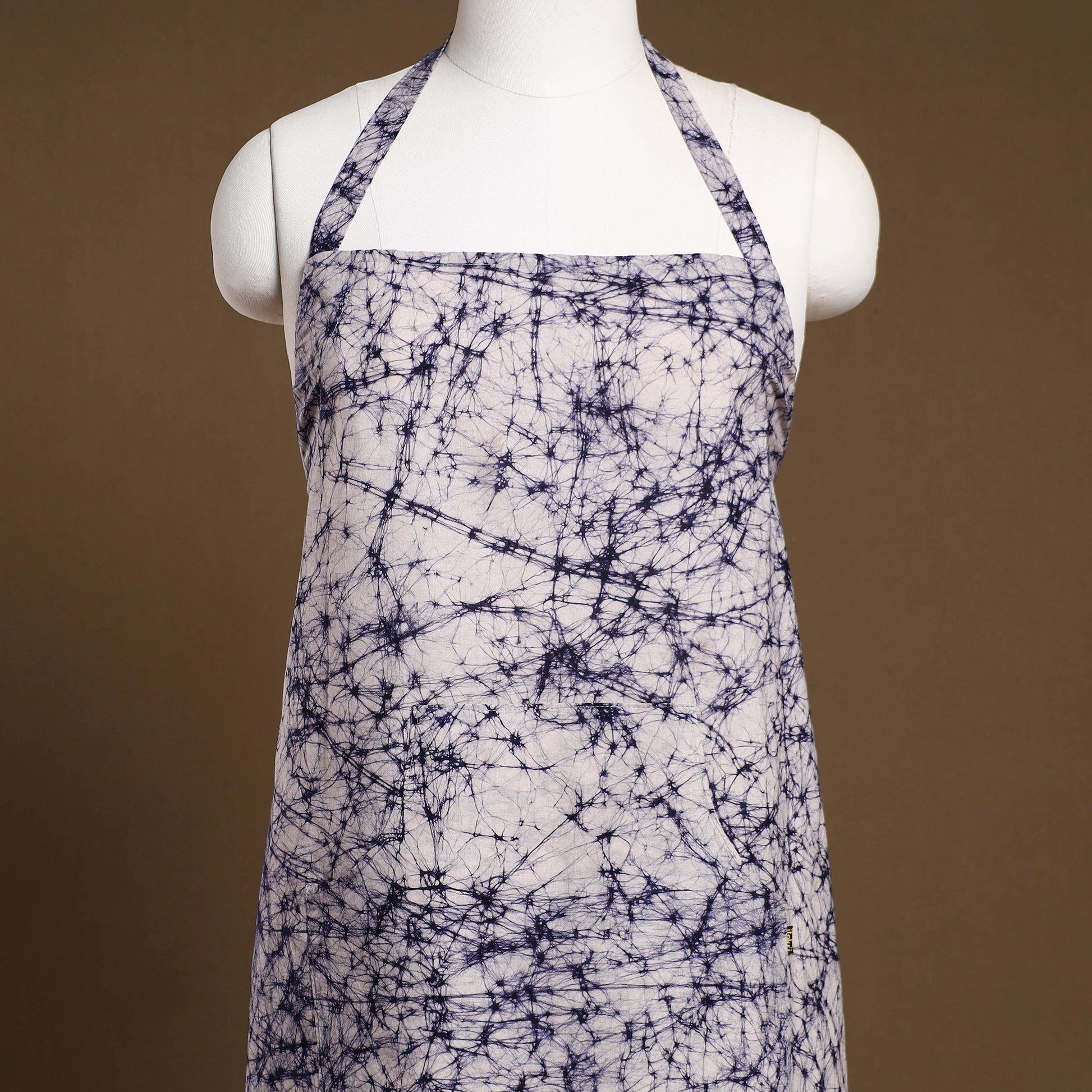 Blue - Hand Batik Print Cotton Apron with Pocket 04