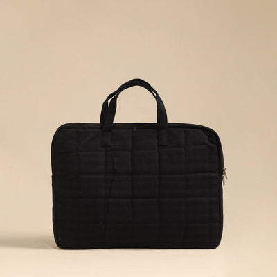 Black - Handmade Quilted Cotton Laptop Bag 01