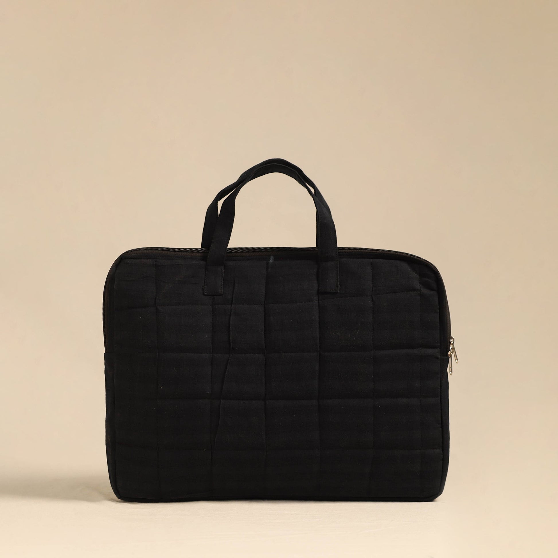 Black - Handmade Quilted Cotton Laptop Bag 01