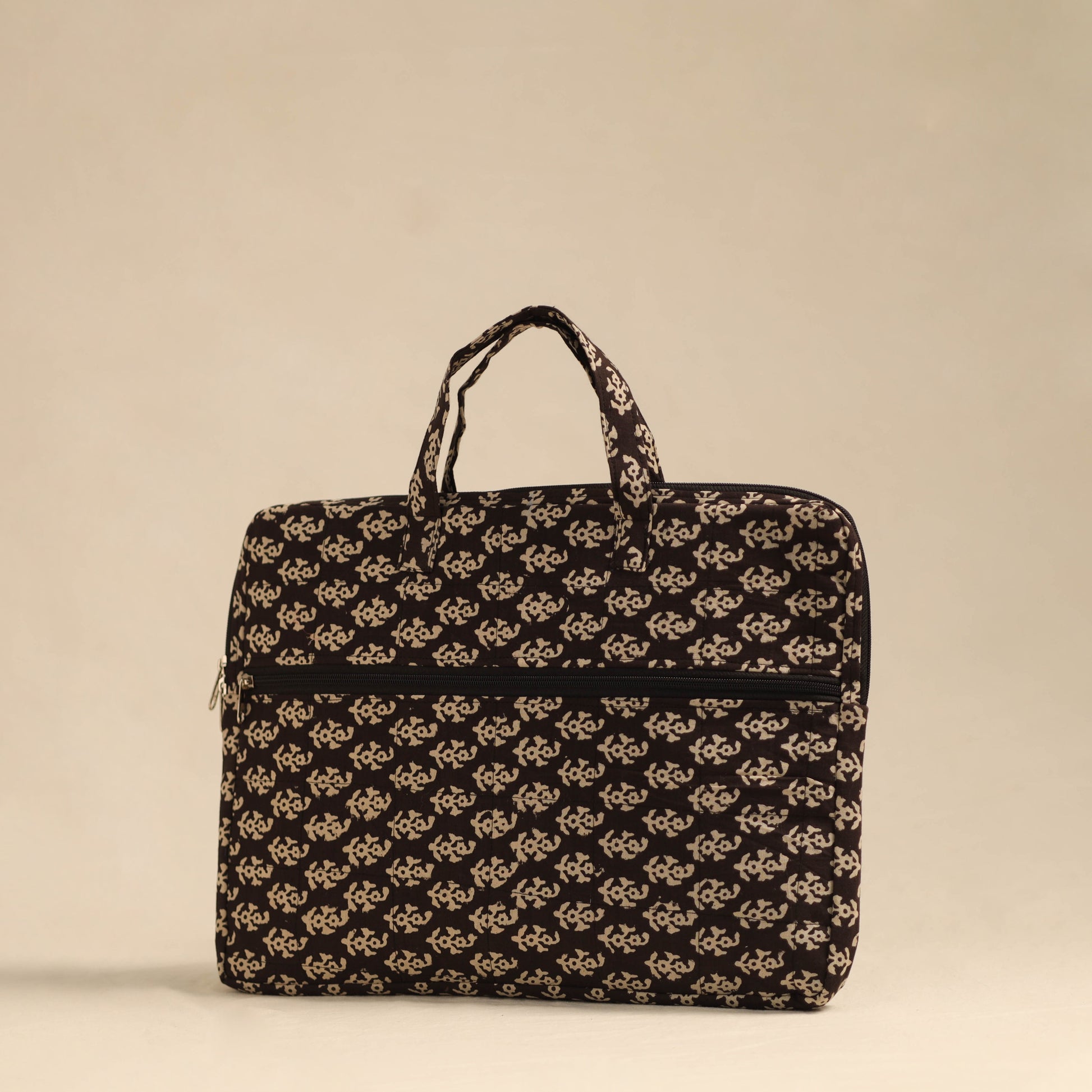 Beige - Handmade Quilted Cotton Laptop Bag 04