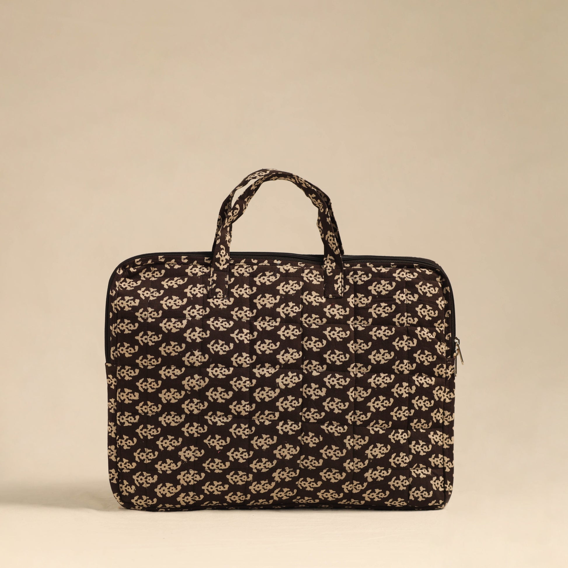 Beige - Handmade Quilted Cotton Laptop Bag 04
