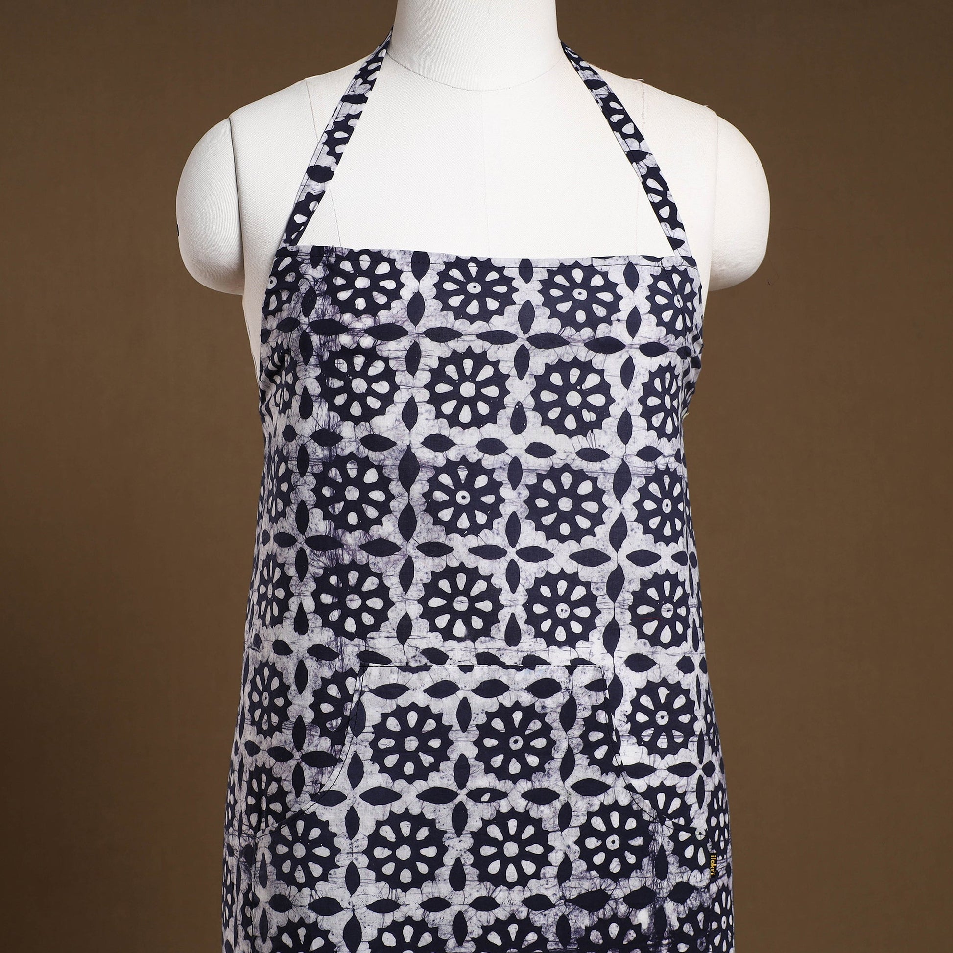 Blue - Hand Batik Print Cotton Apron with Pocket 06