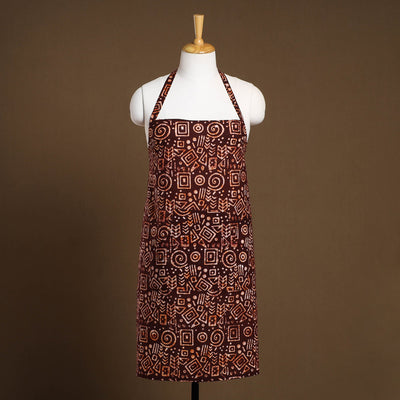 Brown - Hand Batik Print Cotton Apron with Pocket 07