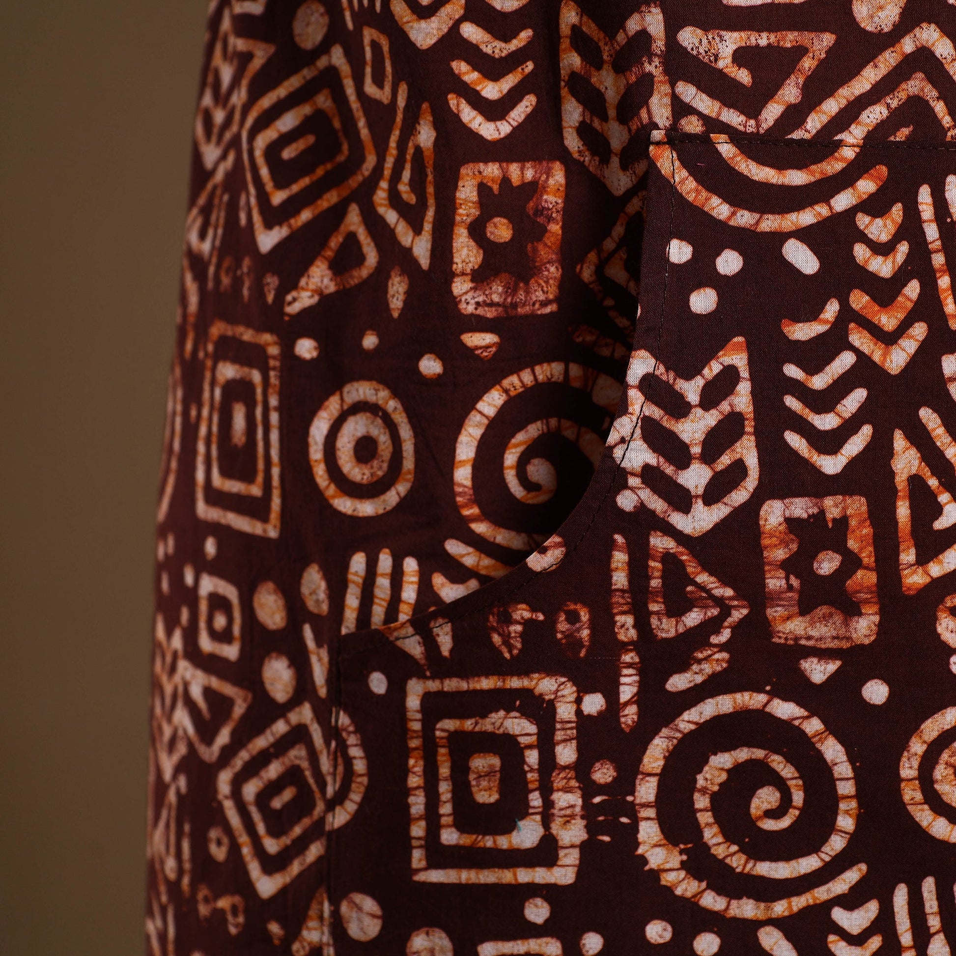 Brown - Hand Batik Print Cotton Apron with Pocket 07