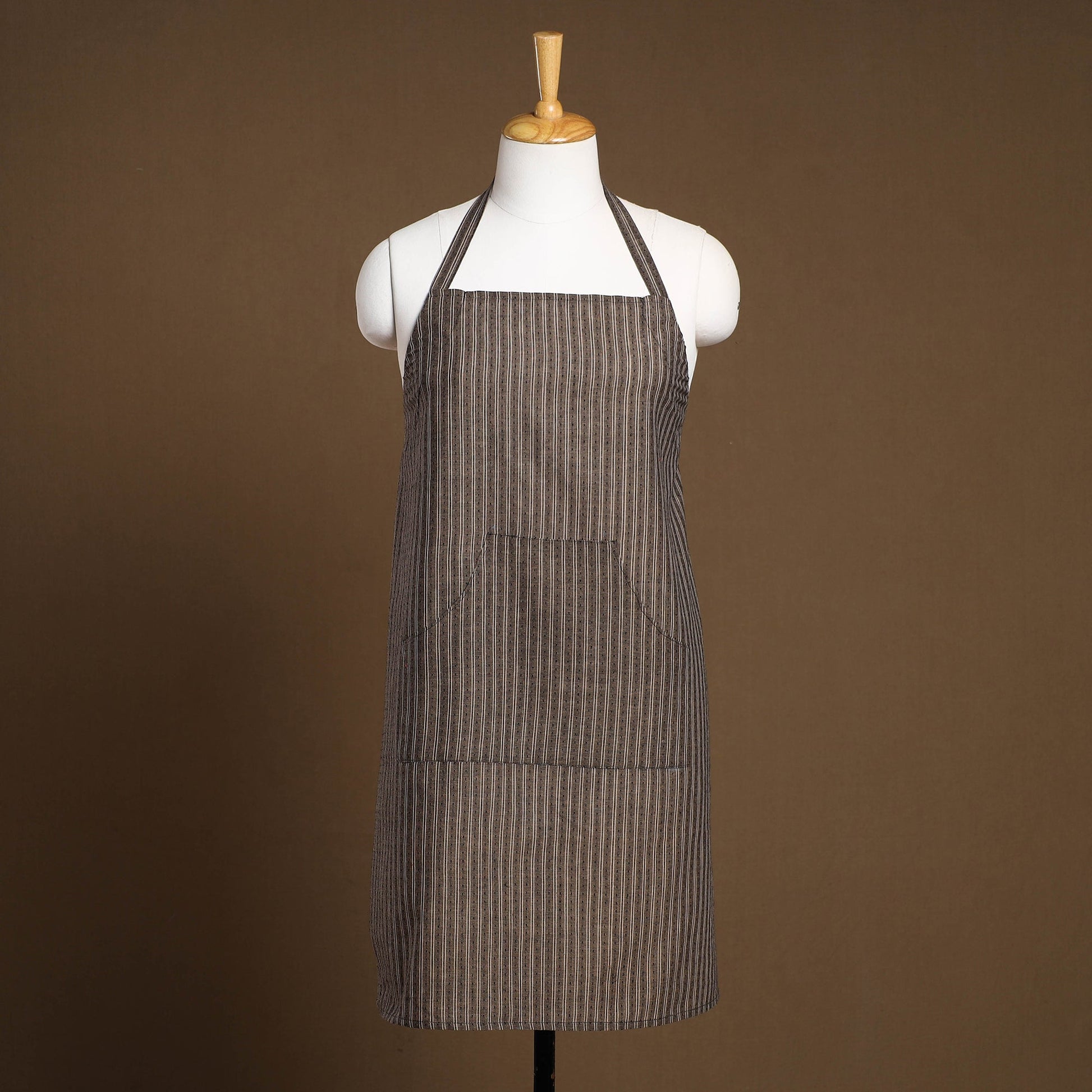 Brown - Jacquard Weave Cotton Apron with Pocket 09