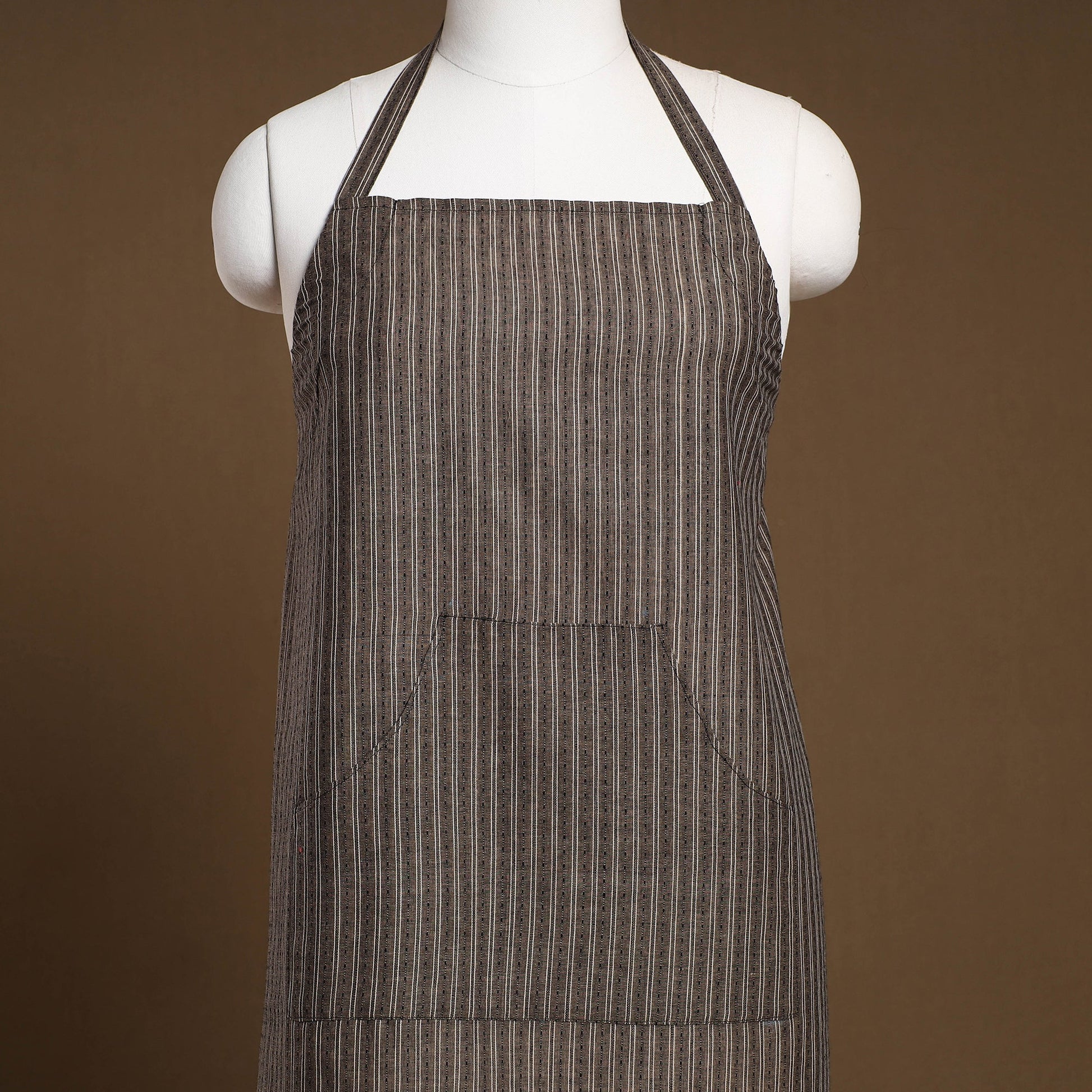 Brown - Jacquard Weave Cotton Apron with Pocket 09