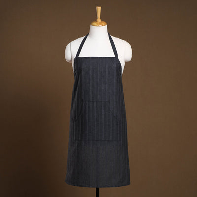 Black - Jacquard Weave Cotton Apron with Pocket 10