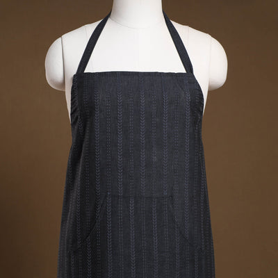 Black - Jacquard Weave Cotton Apron with Pocket 10