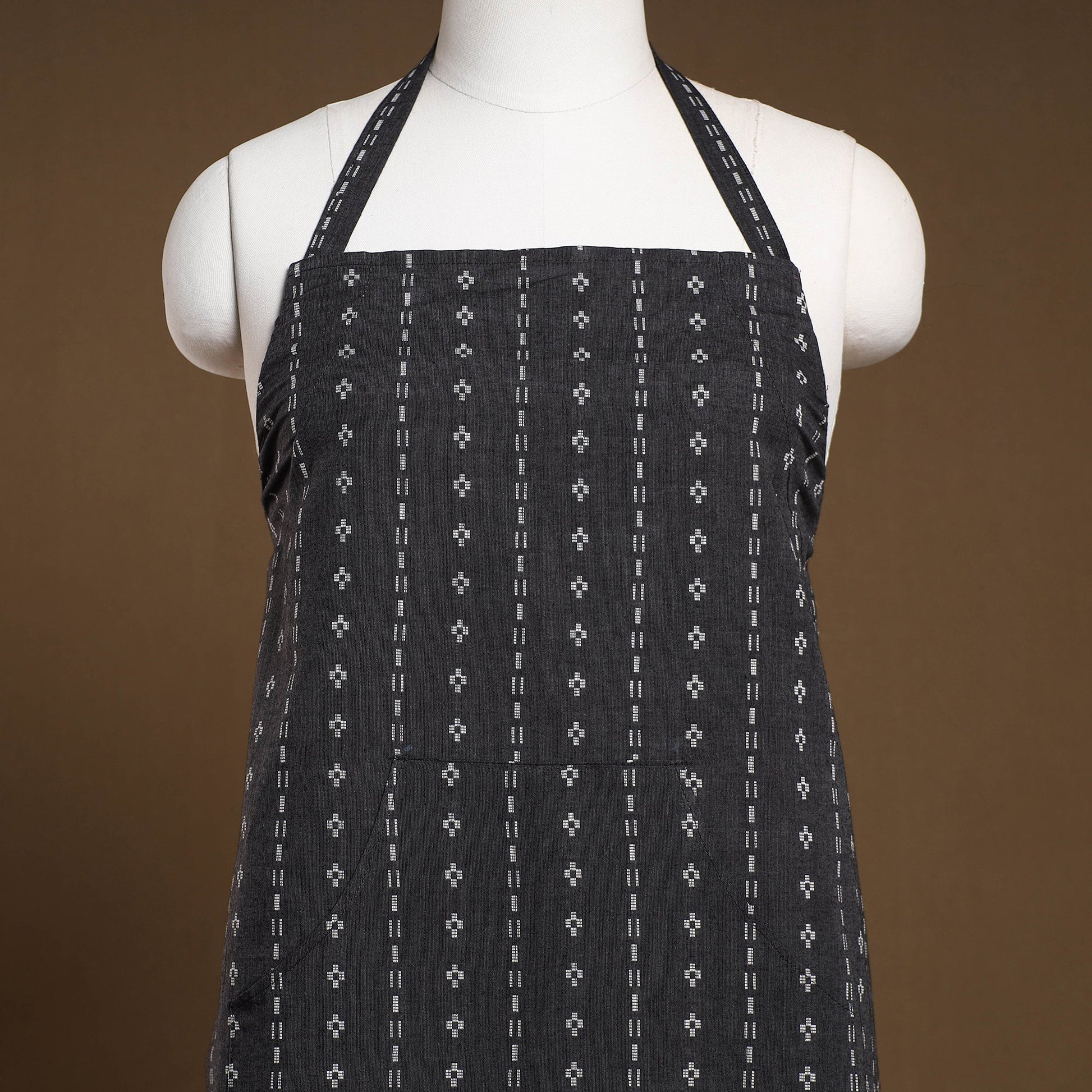 Black - Jacquard Weave Cotton Apron with Pocket 13
