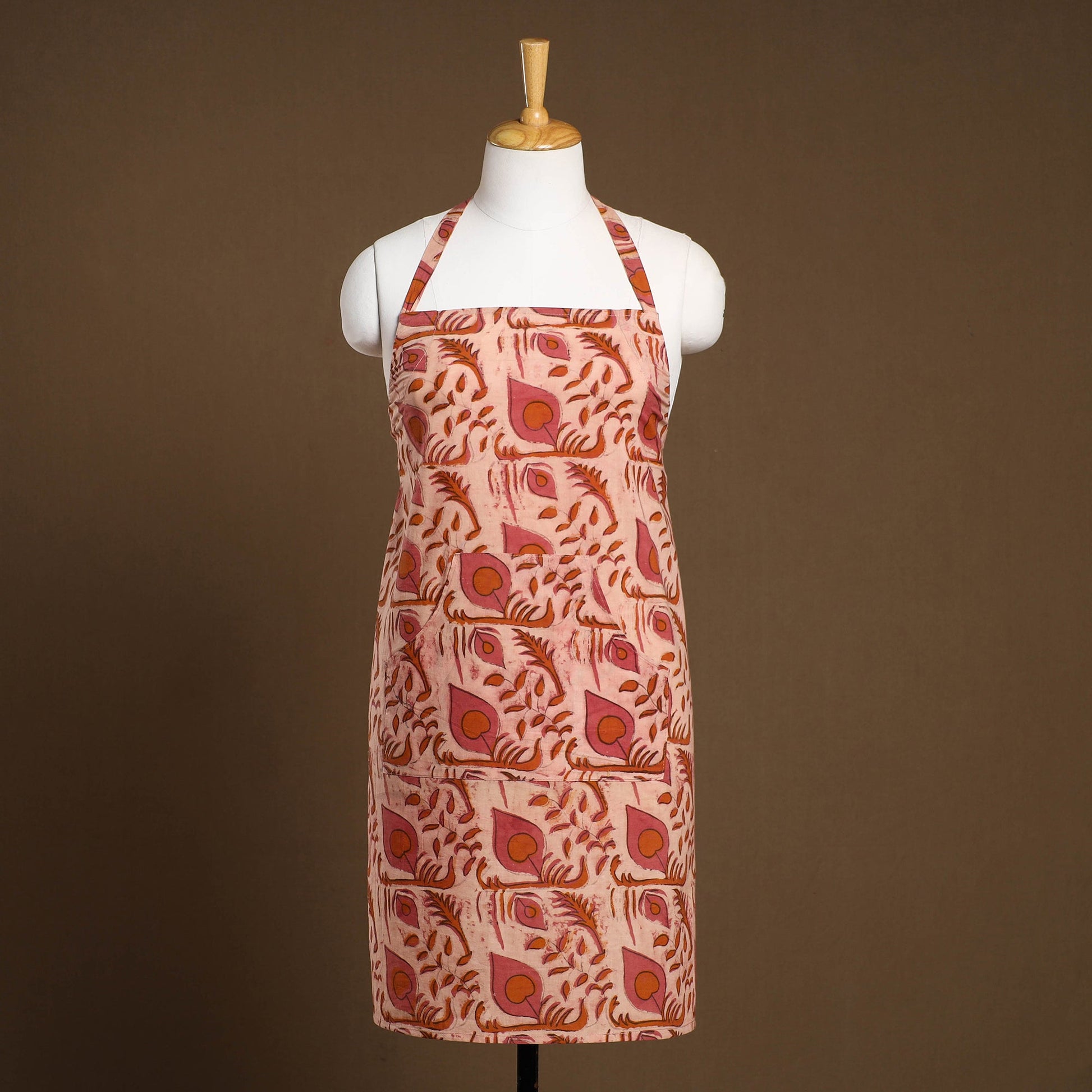 Beige - Bagru Block Print Cotton Apron with Pocket 21